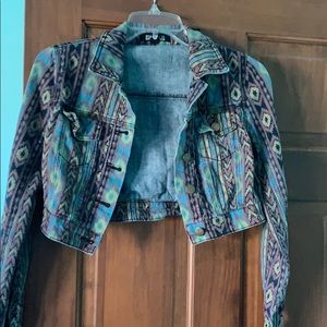 Forever 21 Jean Printed Cropped Jacket